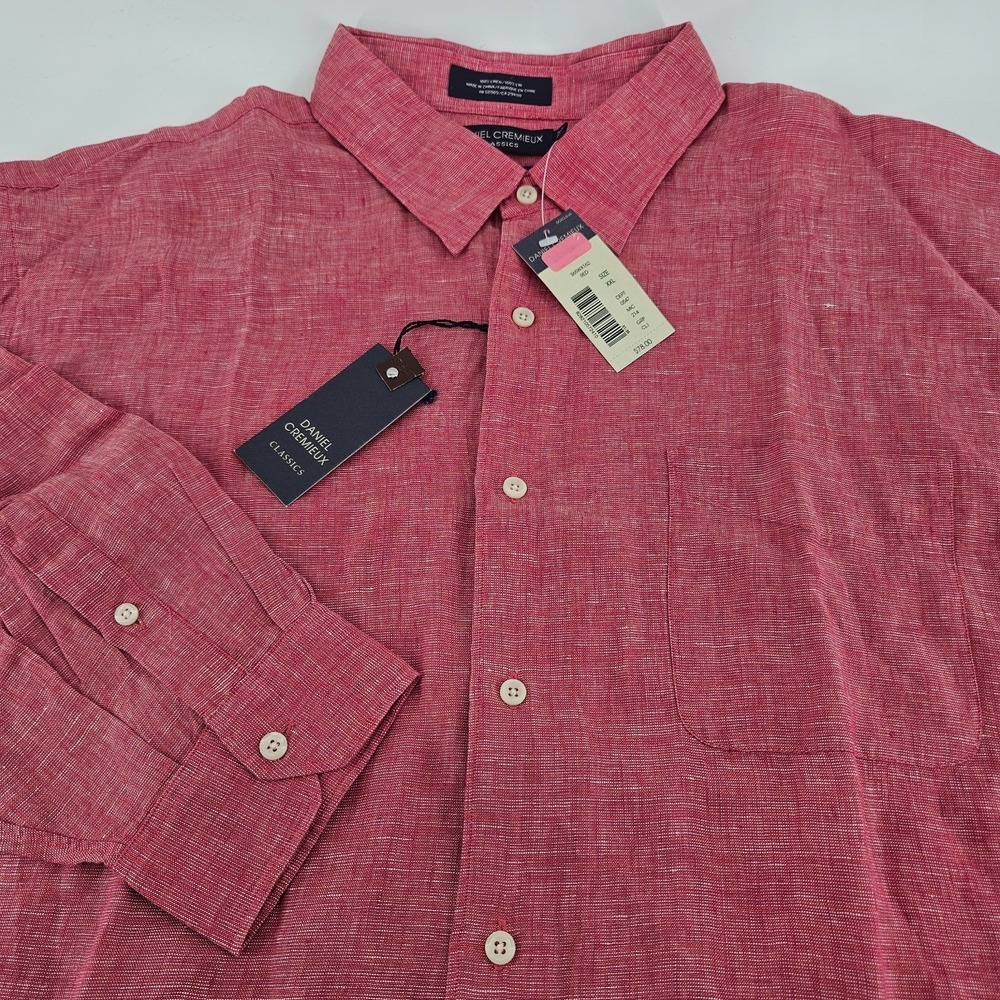 NWT Daniel Cremieux Mens XXL 100% Linen Shirt Red Long Sleeve Classic Fit